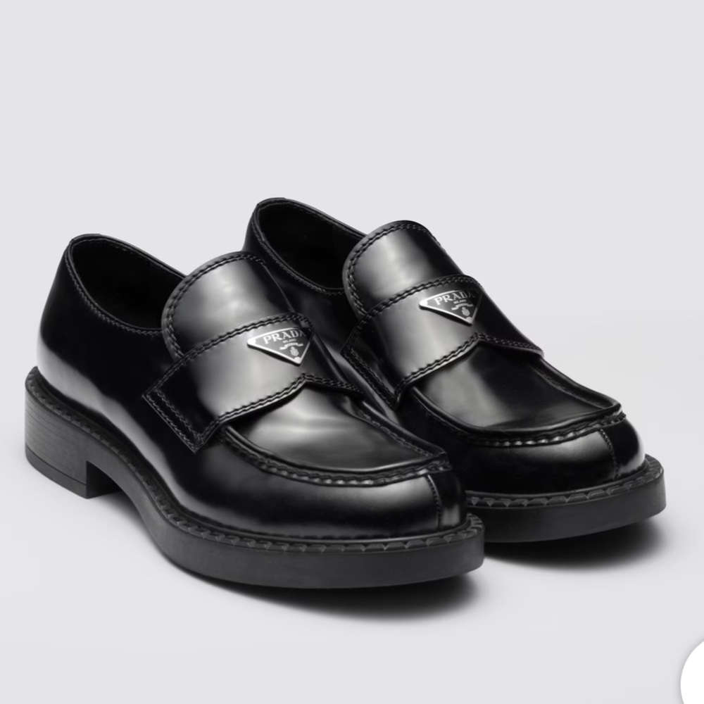 Prada Black Leather Penny Loafers